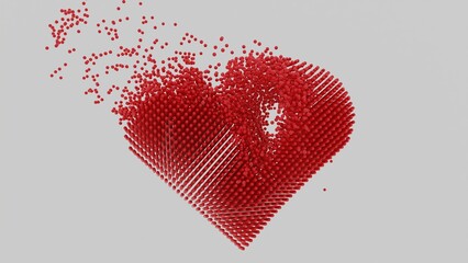 The striking illustration captures raw emotion with a vibrant red heart on a crisp white background. Swirling particles add depth and drama, symbolizing love's fragility and the pain of heartbreak.