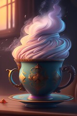 Storm in a cup. Fairytale art. AI Generative.
