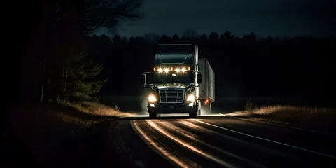Foto op Canvas a truck on a road at night © ZEN ART