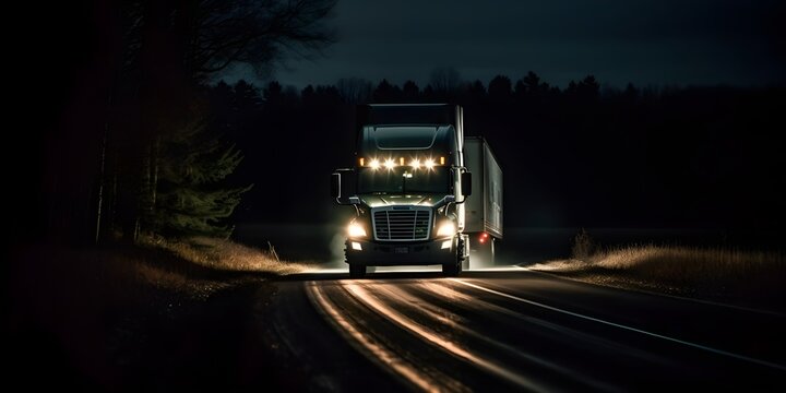 a truck on a road at night