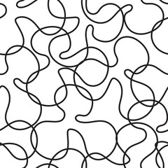 Vector seamless abstract pattern of black bold line, random position, smooth curve modern pattern. Black and white colors.