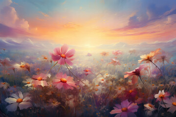Plakat a flower field in pastel colors