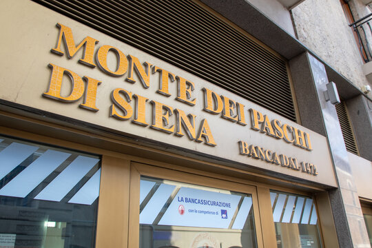 monte paschi di siena bancassicurazione from axa logo brand and text sign Italian bank office facade agency