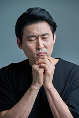 Middle-aged male office worker in casual clothes, various expressions of emotions