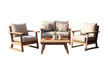 Outdoor wood living set for home design minimalism style. Generative Ai