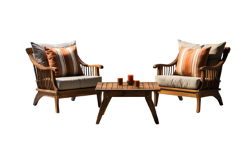Outdoor wood living set for home design minimalism style. Generative Ai