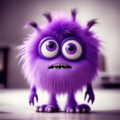 Fototapeta premium Blue furry monster with two large eyes and a big nose on white background