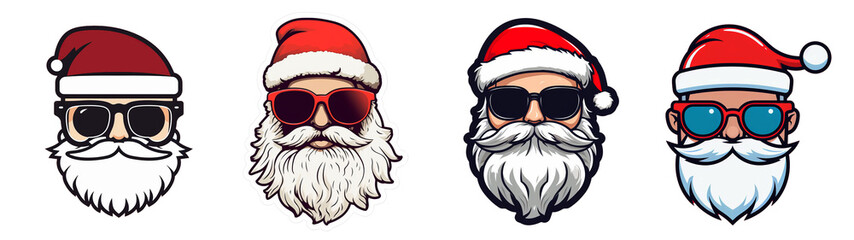 Holiday Christmas / santa claus  - Collection set of sticker of cool hipster santa claus or nicholas with sunglasses, illustration vector style, isolated on transparent background png (Generative Ai) © Corri Seizinger