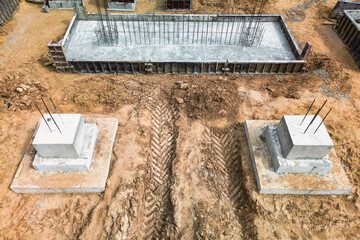 Monolithic reinforced concrete foundations for the construction of a large building. Rostverk at...