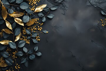 golden autumn leaves on a marble texture