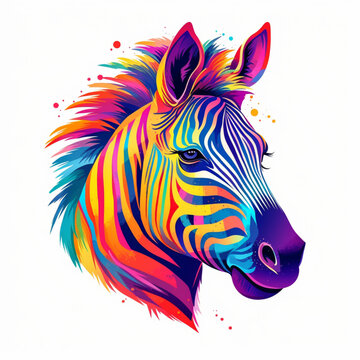 colorful realistic zebra head. Illustration, AI generation.