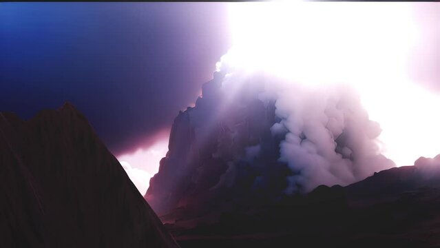 Mount Sinai during the reception of the Tablets of the Covenant
3d illustration of magical mount sinai with clouds and sun flares, 2023
