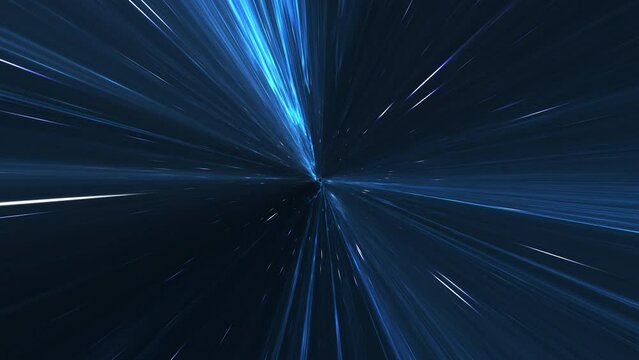 Blue Wormhole Warp Tunnel with Stars Passing and Space Bending
