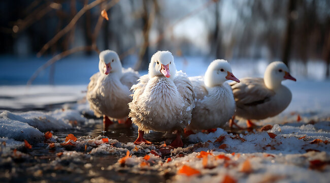 A bunch of white geese, generative ai