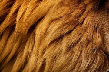 Lion wool wildlife animal soft fur and long hair texture background golden brown color for fashion coat created with Generative AI - obrazy, fototapety, plakaty