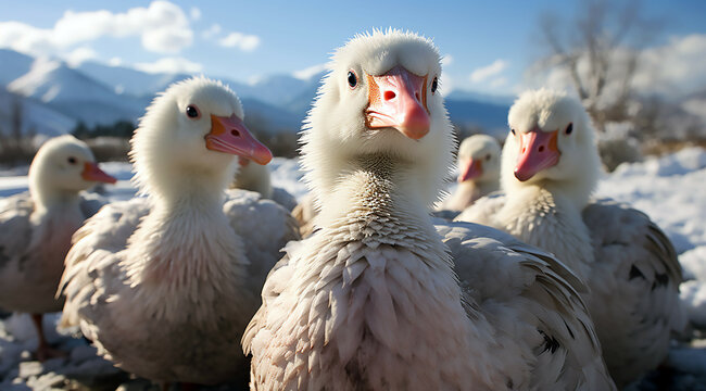 A bunch of white geese, generative ai