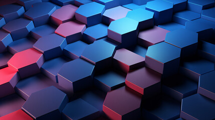 Fototapeta na wymiar 3D background of hexagons with blue and pink geometric pattern