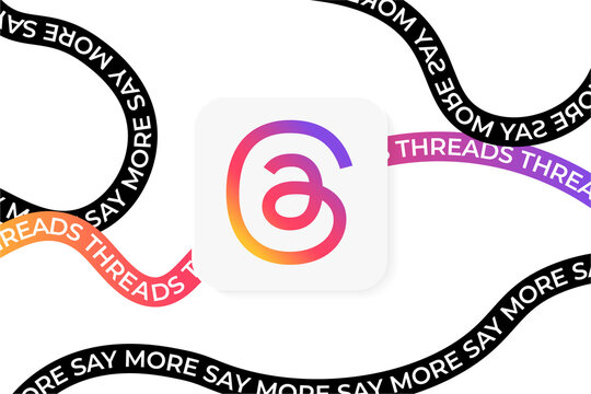 Threads Rainbow Logo, Instagram App With Design Curve Text Of Threads, Say More Campaign By Threads Instagram App Design System, Threads Logo, Threads By Instagram, July 20, 2023 - Dhaka, Bangladesh