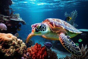 Fototapeta na wymiar turtle swimming in the sea Generative AI