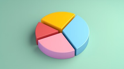 Fototapeta premium 3D isometric pie chart on green pastel background illustration.