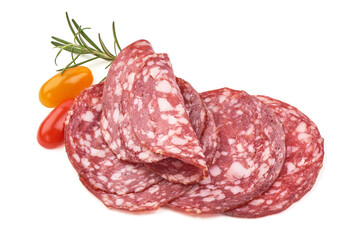 Smoked Milano Salami Sausage, isolated on white background.