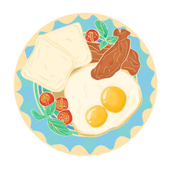 fried eggs with bacon breakfast illustration by digital watercolor
