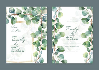 Floral wedding invitation card set template design, watercolor decorated with magnolia liliiflora flowers on white