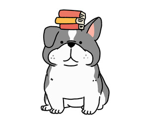 本を乗せているフレンチブルドッグ