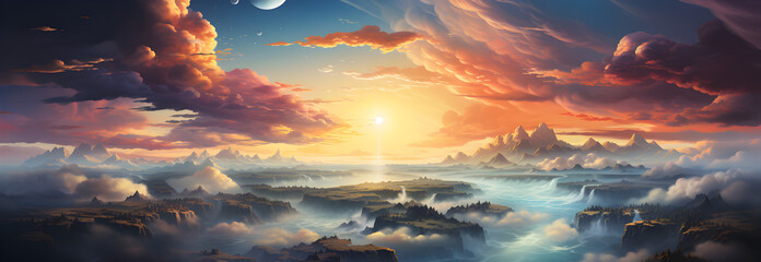 Obraz premium sky sunset above the clouds abstract illustration Generative AI