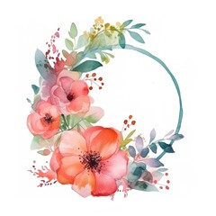 Obraz na płótnie Canvas Watercolor logo with flowers and leaves minimal arrangement