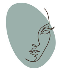 Female character face, portrait of woman line art