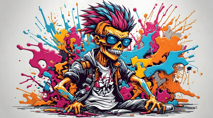 SKELETON GRAFFITI STYLE ILLUSTRATION - Generative AI technology