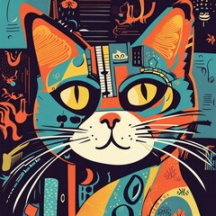 generative AI - colorful cat illustration funky art