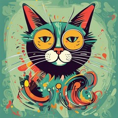 generative AI - colorful cat funky art illustration