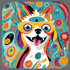generative AI - colorful dog funky art illustration