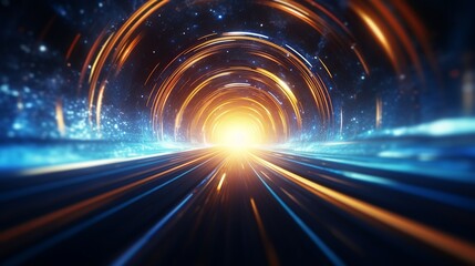 Obraz premium Futuristic circular portal with neon lights, shining and bright. Generative ai