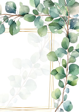Fototapeta Watercolor floral illustration - green leaf Frame collection, for wedding stationary, greetings, wallpapers, fashion, background. Eucalyptus, olive, green leaves, etc. High quality illustration