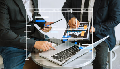 Business team meeting. professional investor working new start up project. Finance task. with smart phone and laptop and digital tablet computer