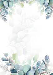 watercolor flowers. floral illustration, Leaf and buds. Botanic composition for wedding or greeting card. Border, branch of flowers - abstraction roses