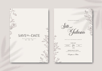 wedding invitation template with flower watercolor premium vector	 - obrazy, fototapety, plakaty