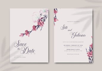 wedding invitation template with flower watercolor premium vector	