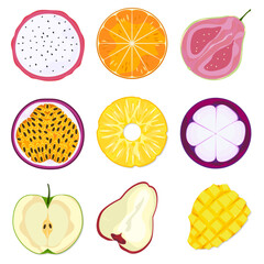 Vector illustration set of colorful fruits and vegetables white background.