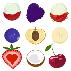 Vector illustration set of colorful fruits and vegetables white background.