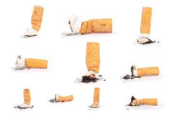 cigarette butts isolated on white background