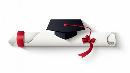 graduation white scroll with red ribbon icon 3d rendering on white isolated background