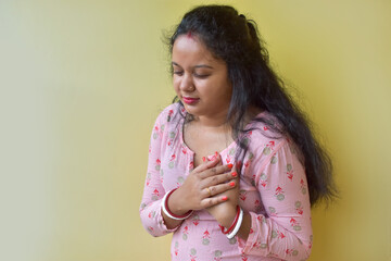 Women with pain at the heart. Young women with heart disease. Women have symptoms of heart attack,...