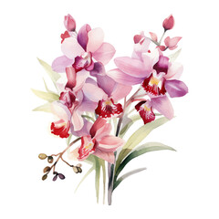 Fototapeta premium orchid flower set watercolor vector illustration.isolated white background. wedding invitation, print, sublimation, mug, tshirt, tumbler