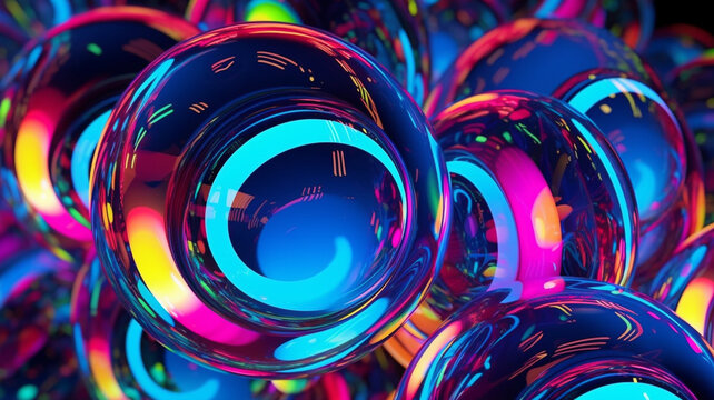 Billes et boules de verres avec couleurs vives et reflets iris&eacute;s - G&eacute;n&eacute;rative IA