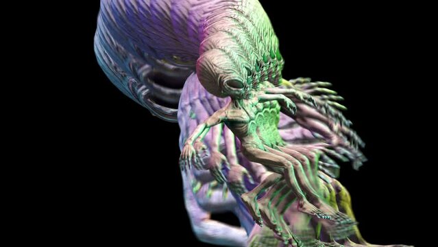 Seamless loopable animation of a terror alien dancing with echo effect