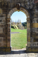 landscape portrait of historical settler colony prison ruins in port Arthur site in Tasmania, Australia 